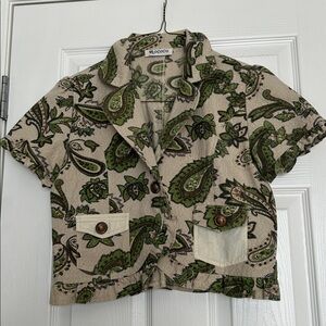 Rococo cream and Green Paisley Cropped Jacket blazer vintage